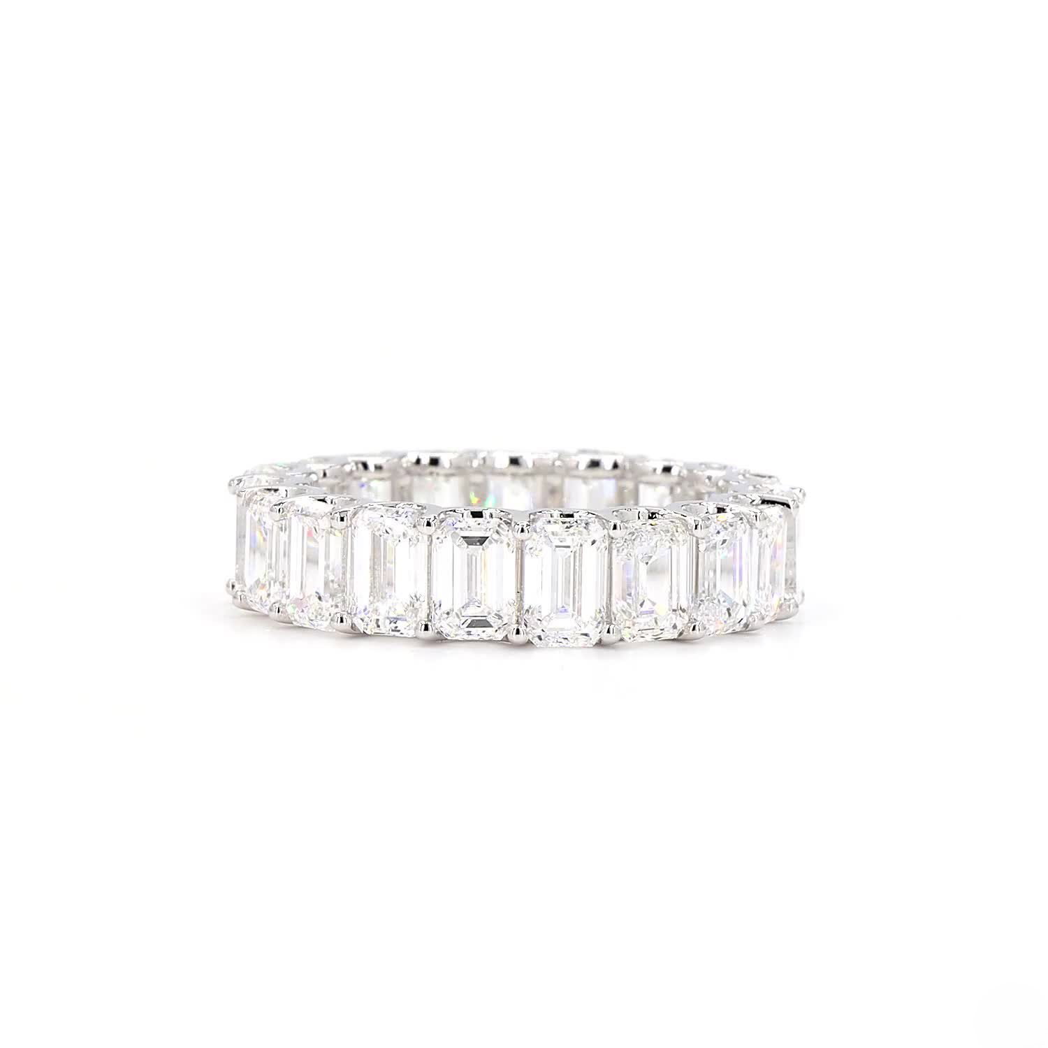 Emerald Diamond Eternity Ring In 14K White Gold