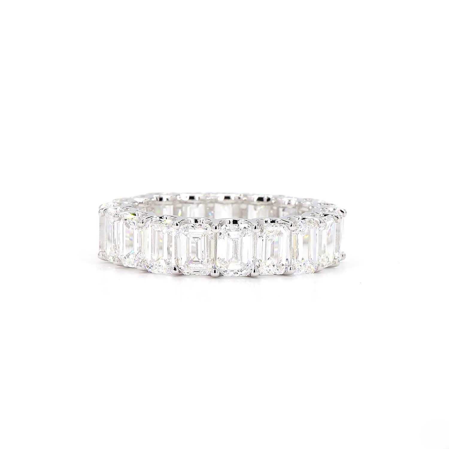 Emerald Diamond Eternity Ring In 14K White Gold