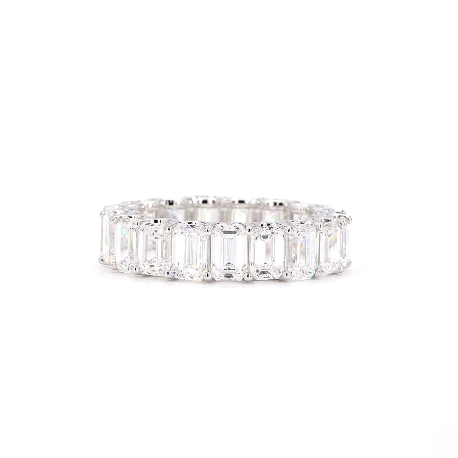 Emerald Diamond Eternity Ring In 14K White Gold