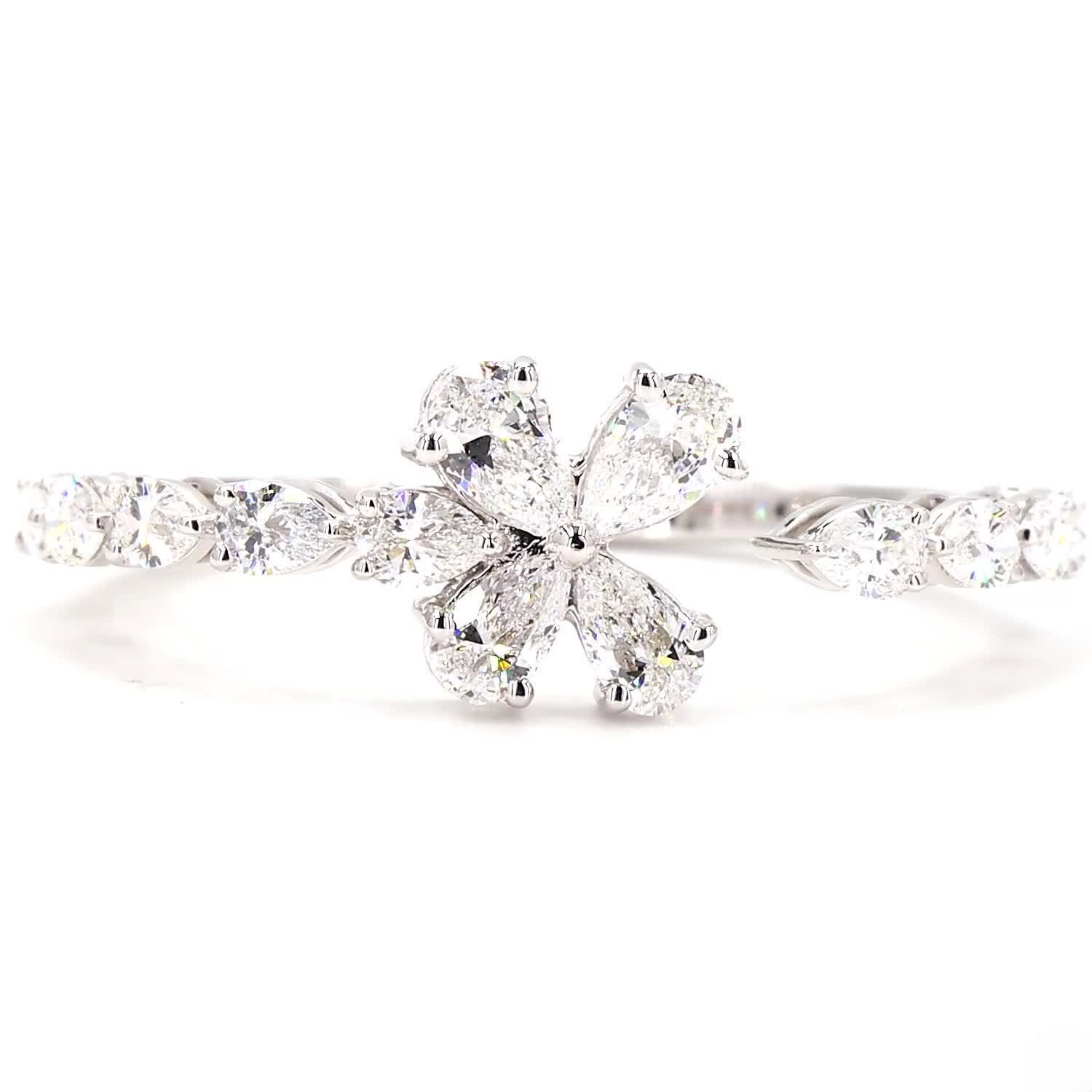 Flower Pear Cut Wedding Band In 14K White Gold