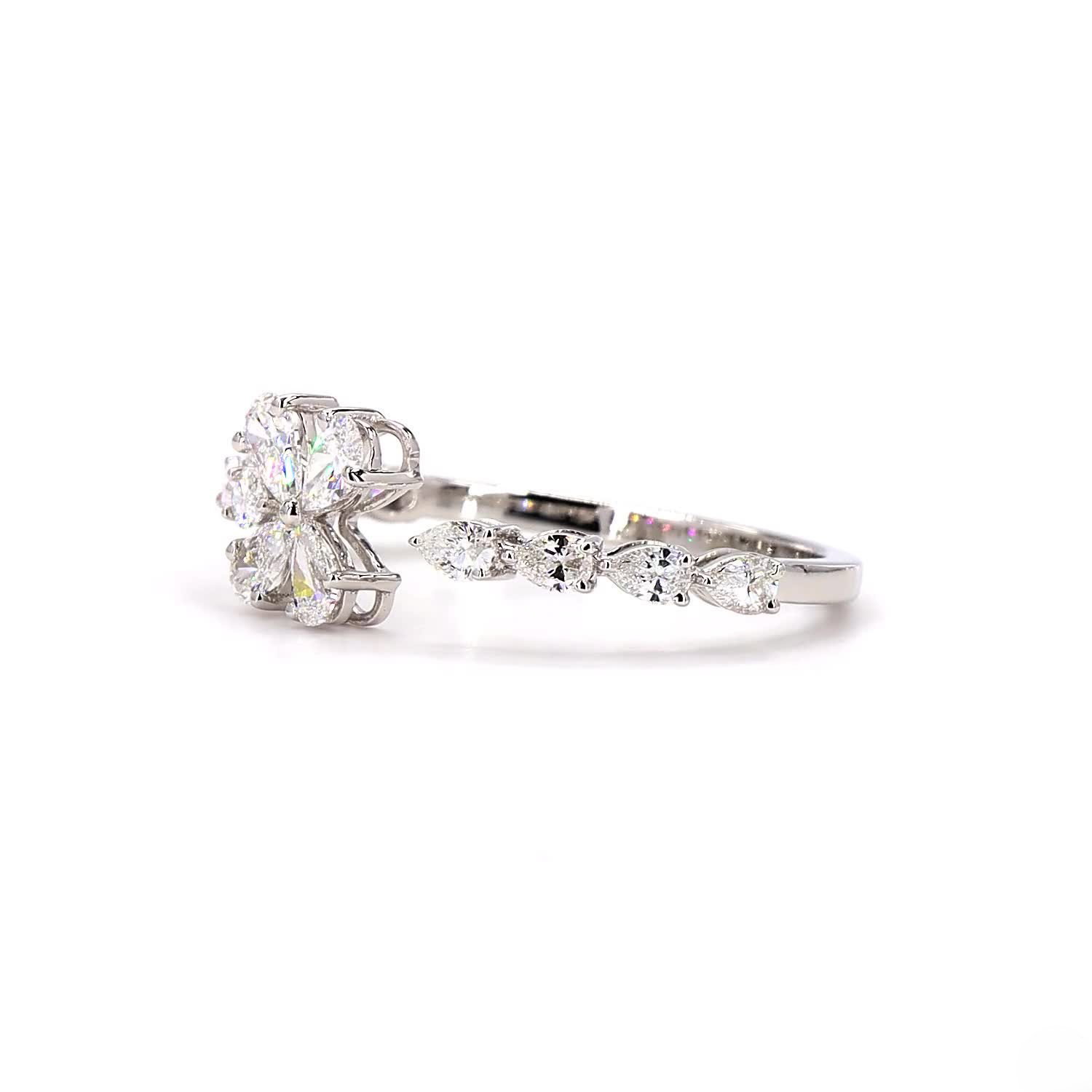 Flower Pear Cut Wedding Band In 14K White Gold