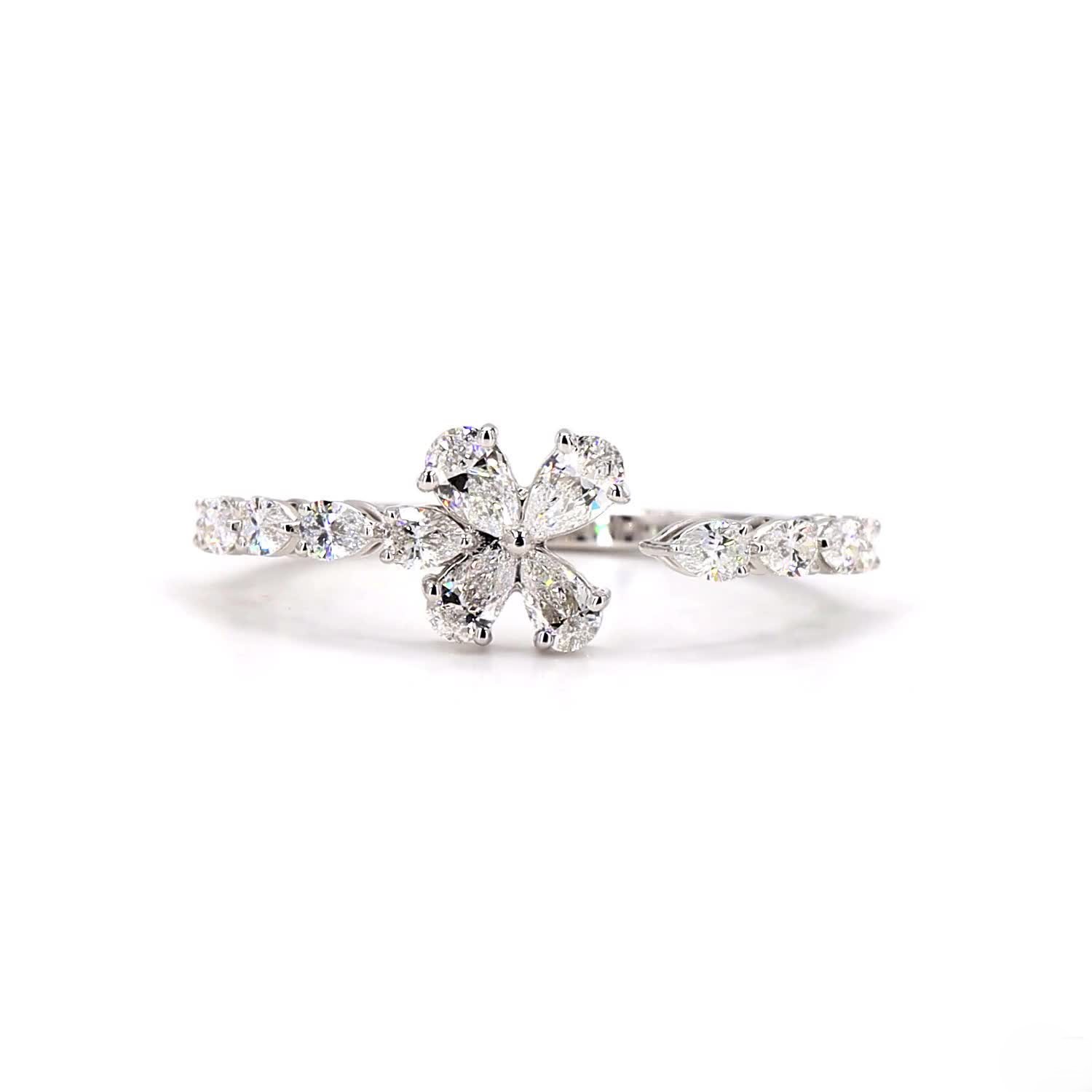 Flower Pear Cut Wedding Band In 14K White Gold