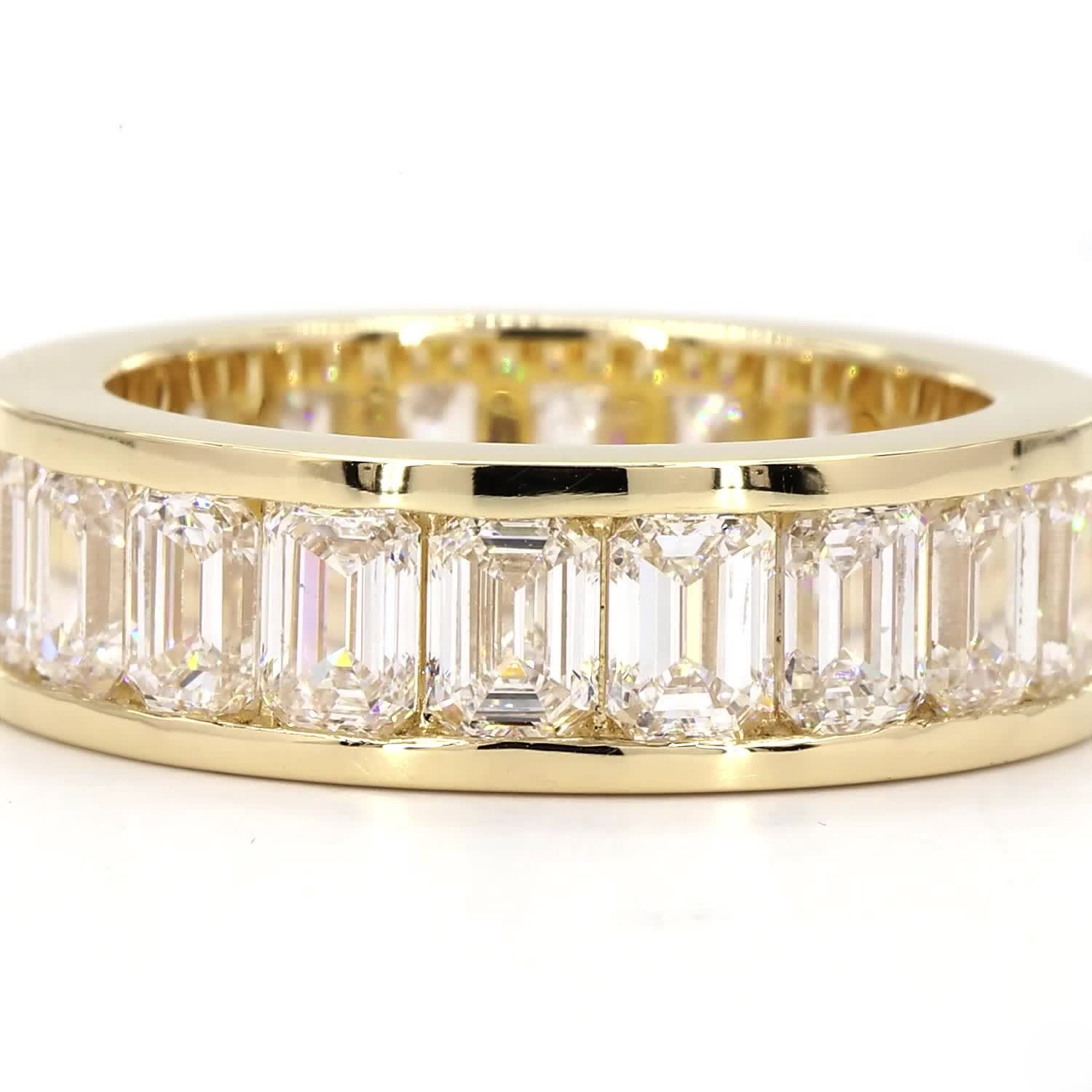 Full Eternity Emerald Shape Wedding Ring In 14K Yellow Gold
