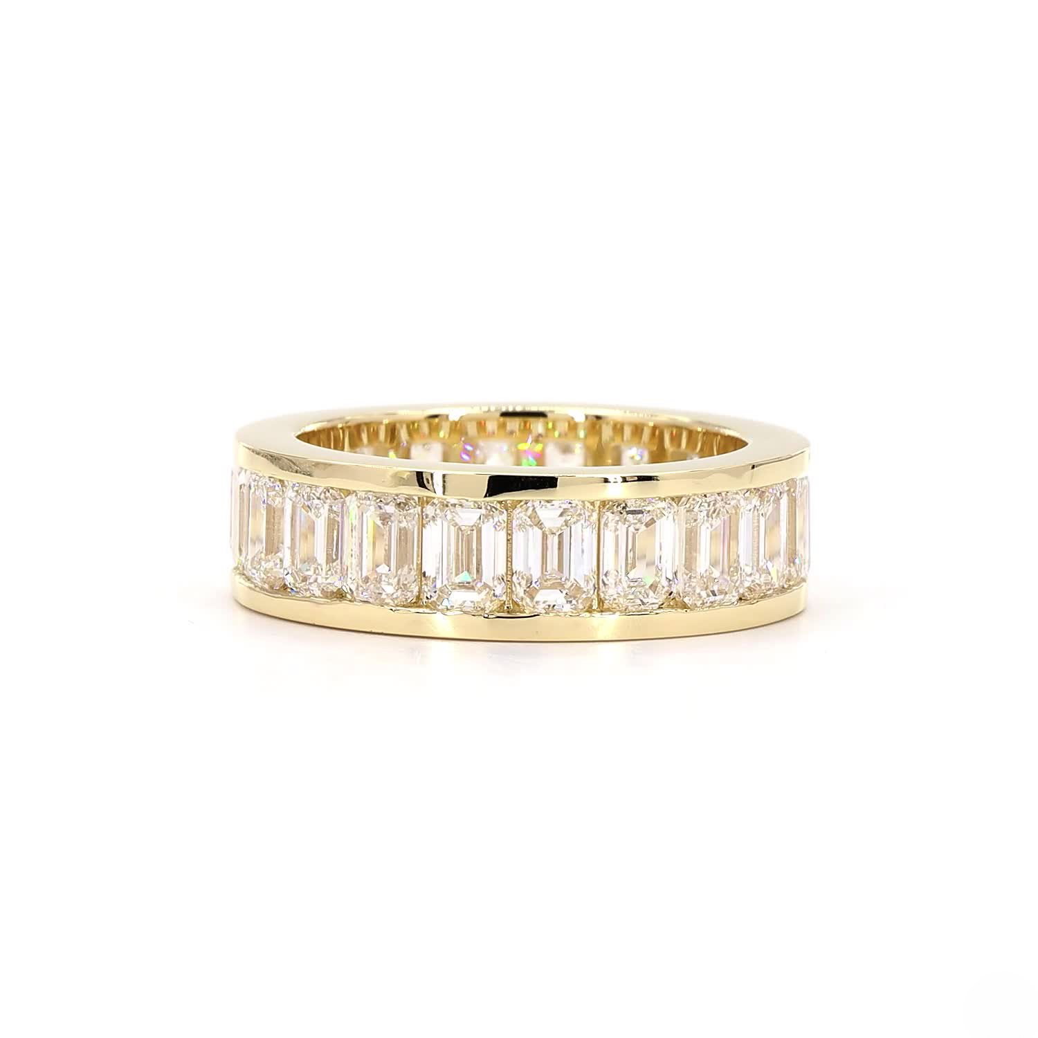 Full Eternity Emerald Shape Wedding Ring In 14K Yellow Gold