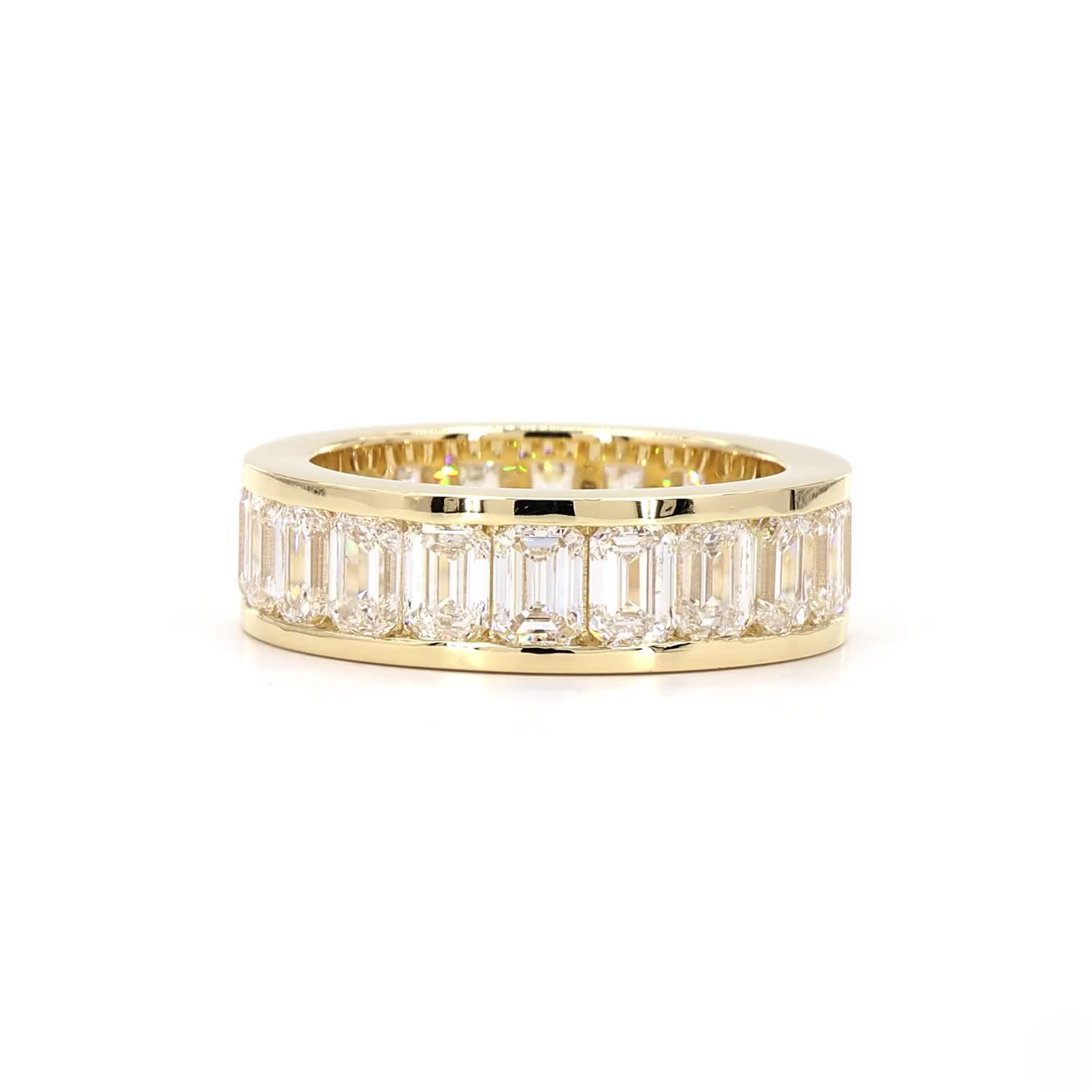 Full Eternity Emerald Shape Wedding Ring In 14K Yellow Gold