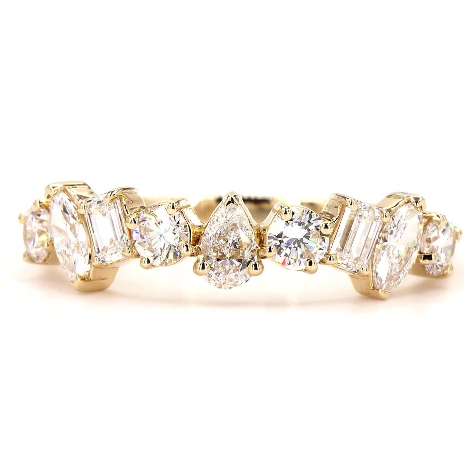 Multi shape Half Eternity Ring In 14K White Gold