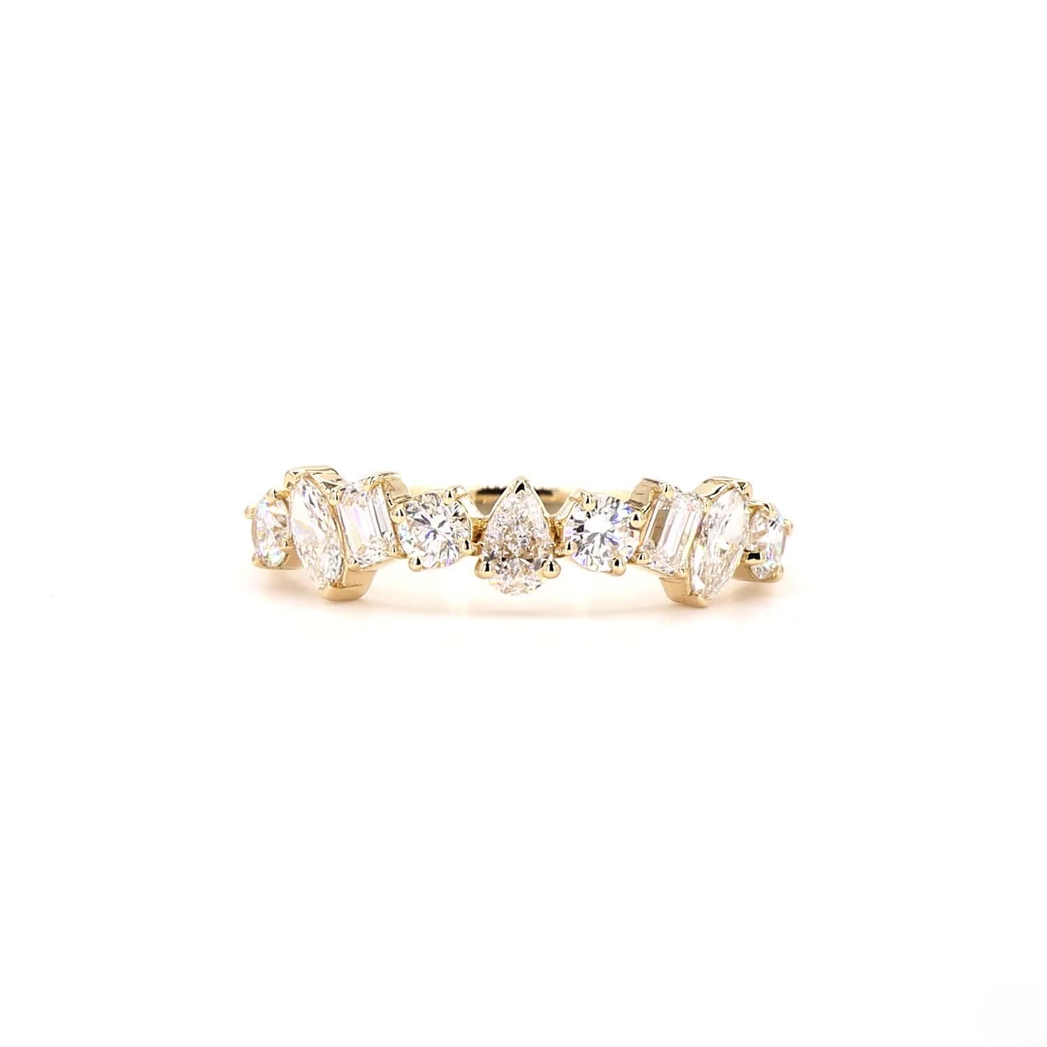 Multi shape Half Eternity Ring In 14K White Gold