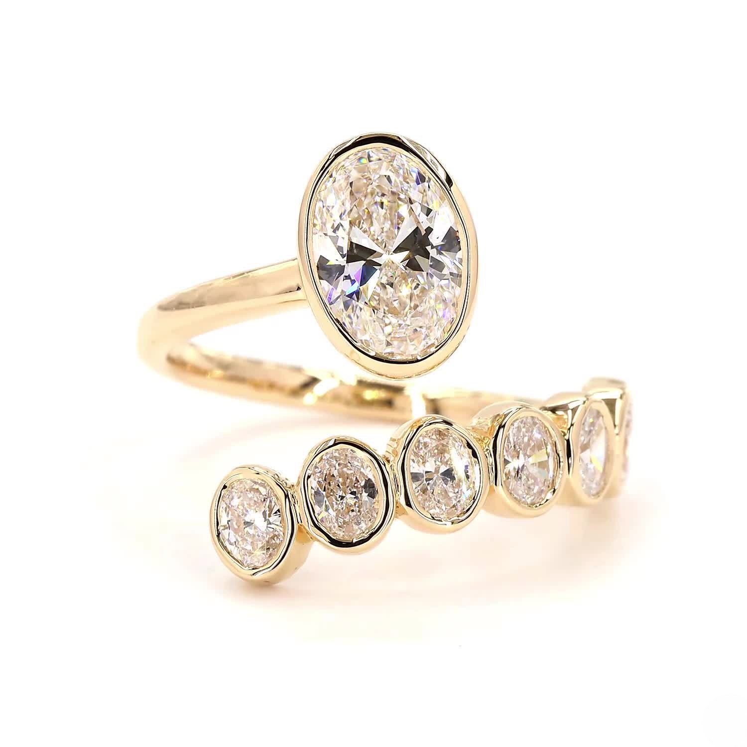Oval Bezel Overlap Wedding Ring In 14K Yellow Gold