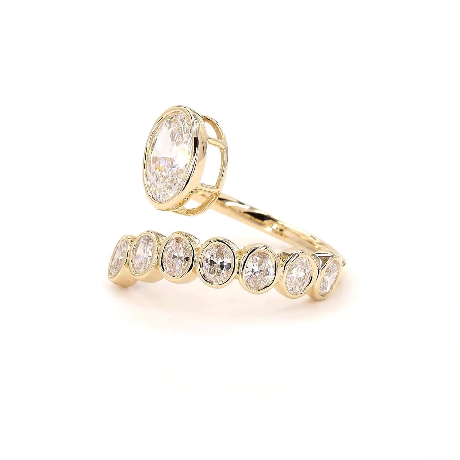 Oval Bezel Overlap Wedding Ring In 14K Yellow Gold