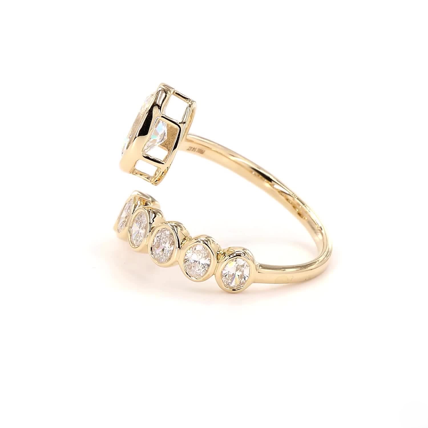 Oval Bezel Overlap Wedding Ring In 14K Yellow Gold