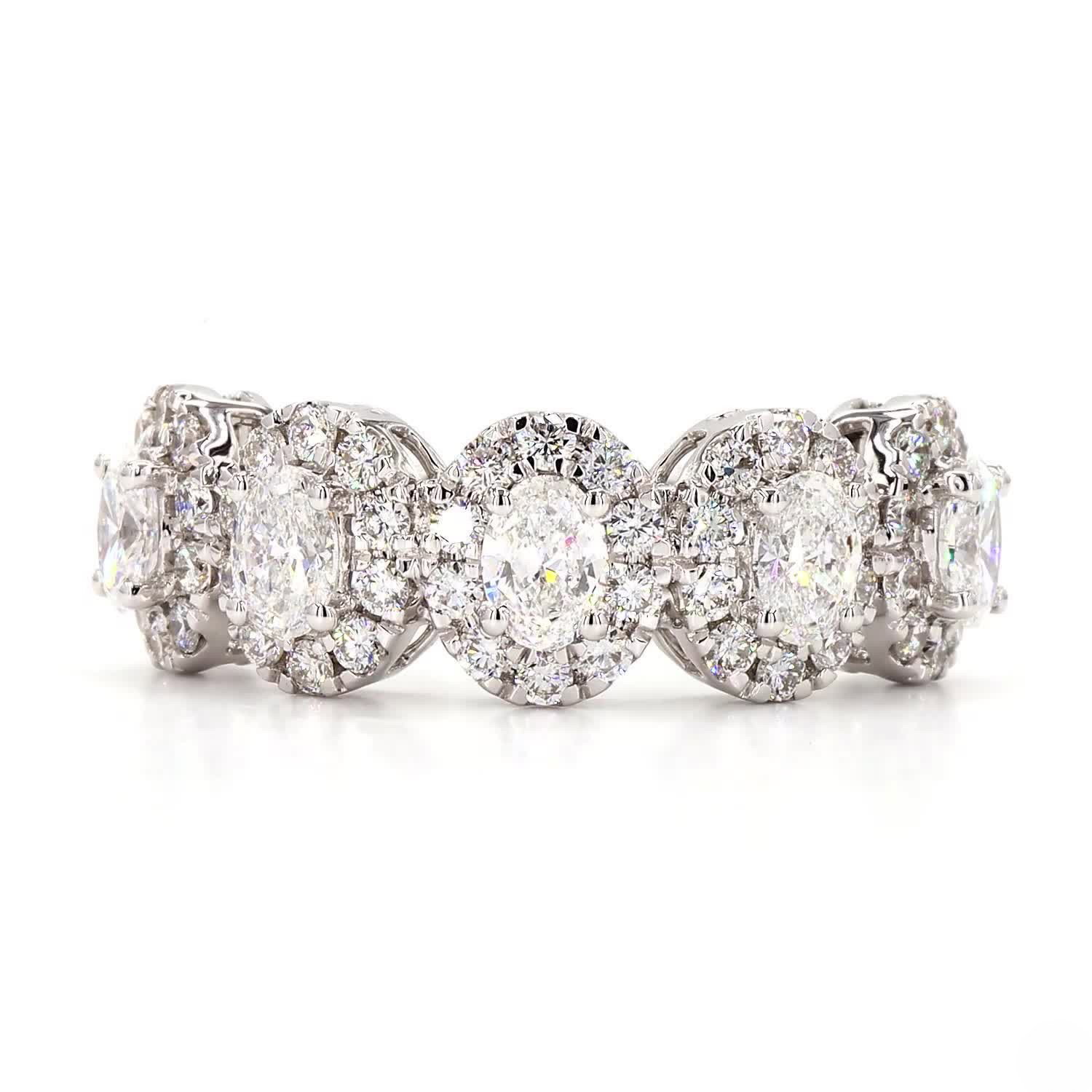 Oval Halo Half Eternity Ring In 14K White Gold
