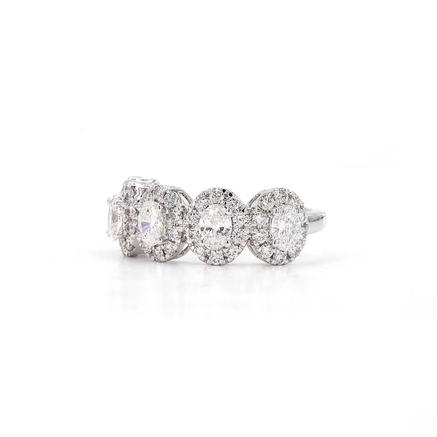 Oval Halo Half Eternity Ring In 14K White Gold