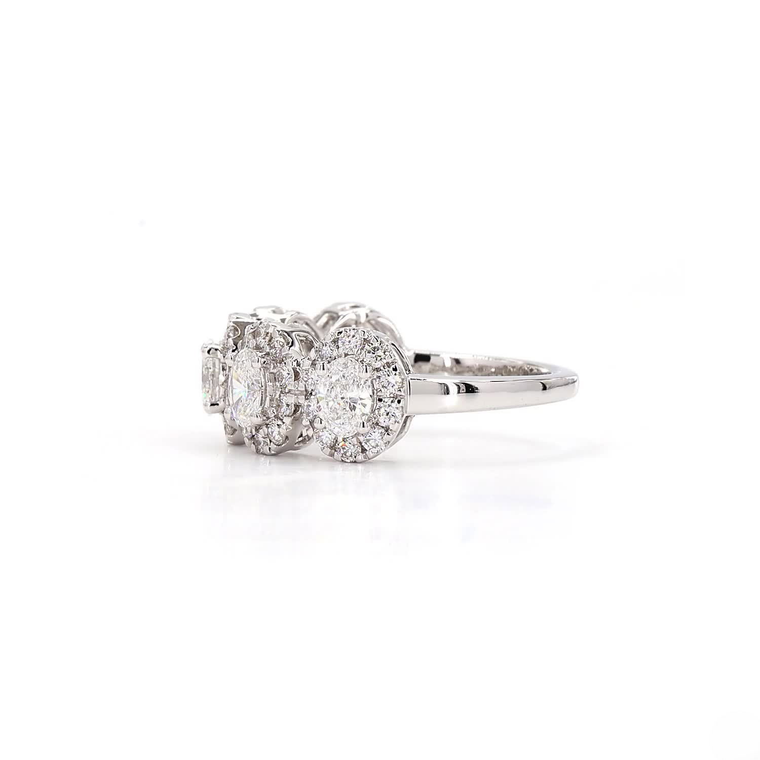 Oval Halo Half Eternity Ring In 14K White Gold