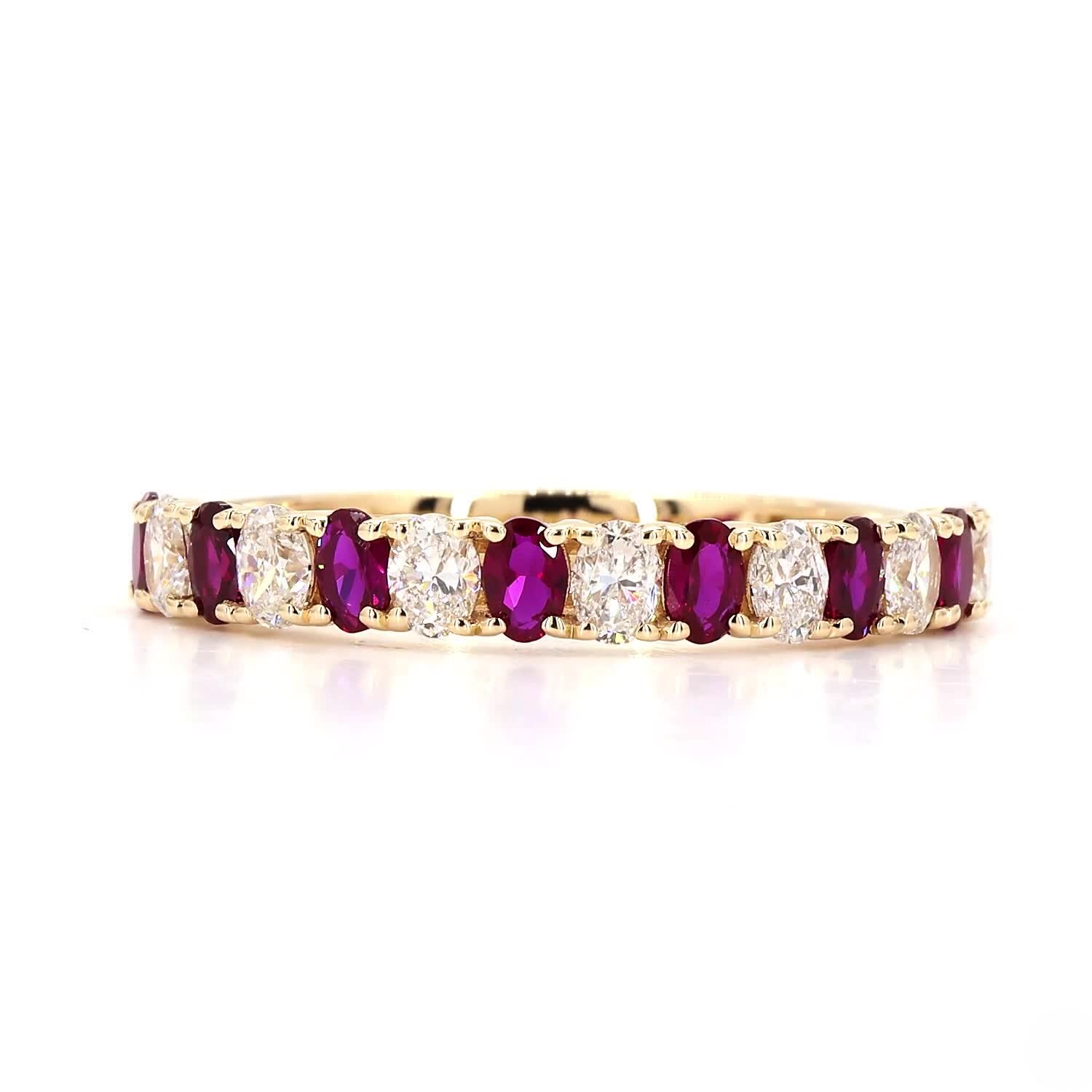Oval Ruby Alternating Half Eternity Ring In 14K Yellow Gold