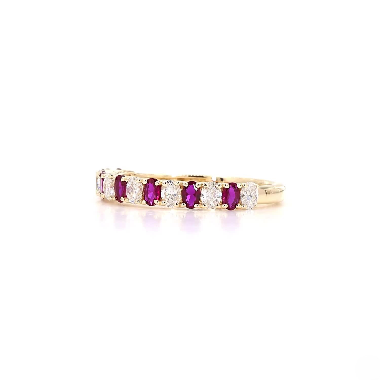 Oval Ruby Alternating Half Eternity Ring In 14K Yellow Gold