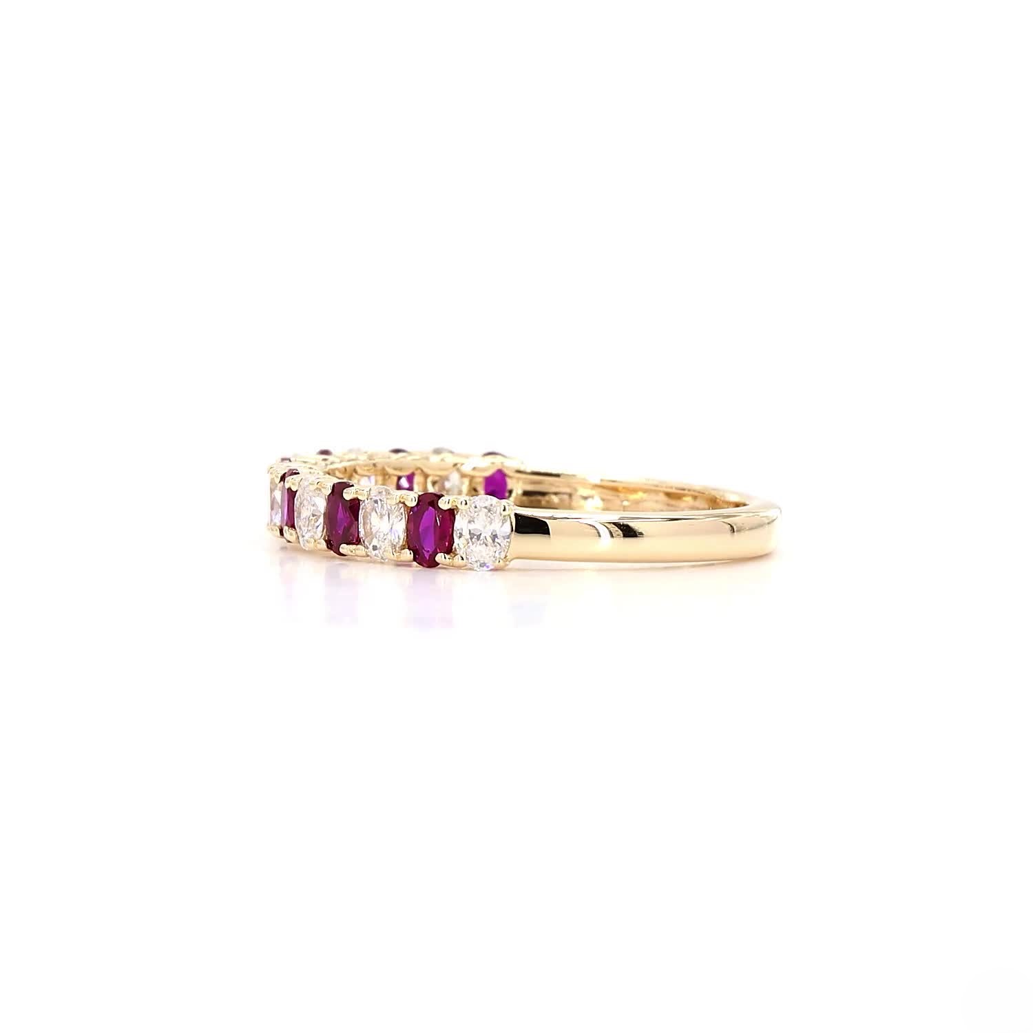 Oval Ruby Alternating Half Eternity Ring In 14K Yellow Gold