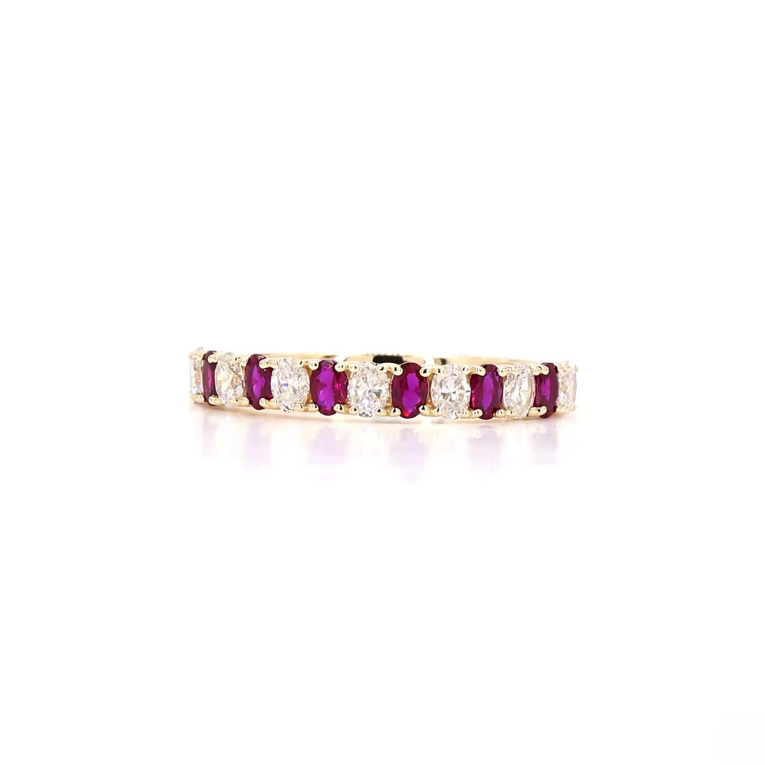 Oval Ruby Alternating Half Eternity Ring In 14K Yellow Gold