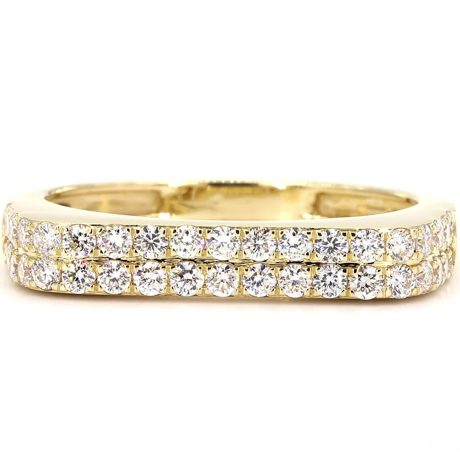 Round Lab Grown Diamond Bar Wedding Ring In 14K Yellow Gold