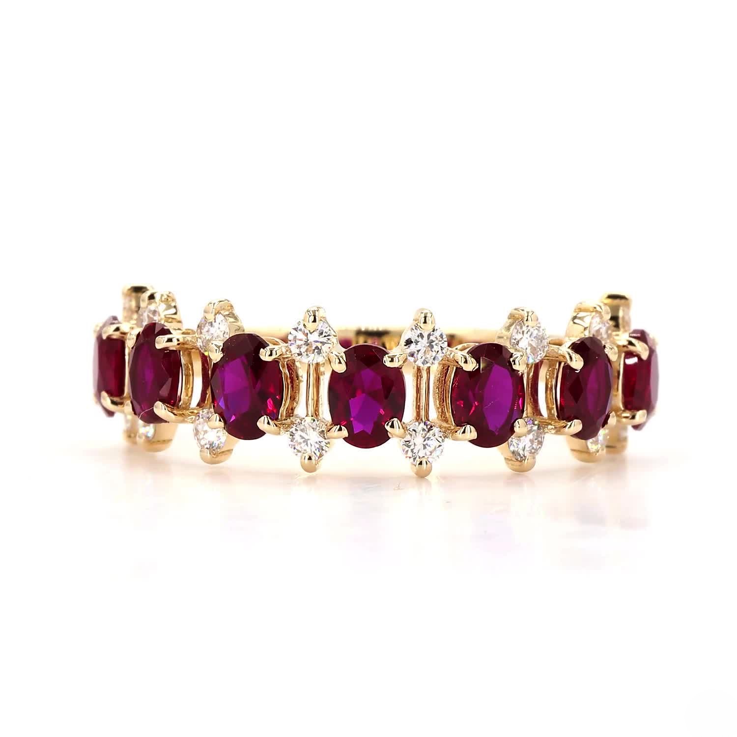 Ruby Oval And Round Half Eternity Ring In 14K Yellow Gold