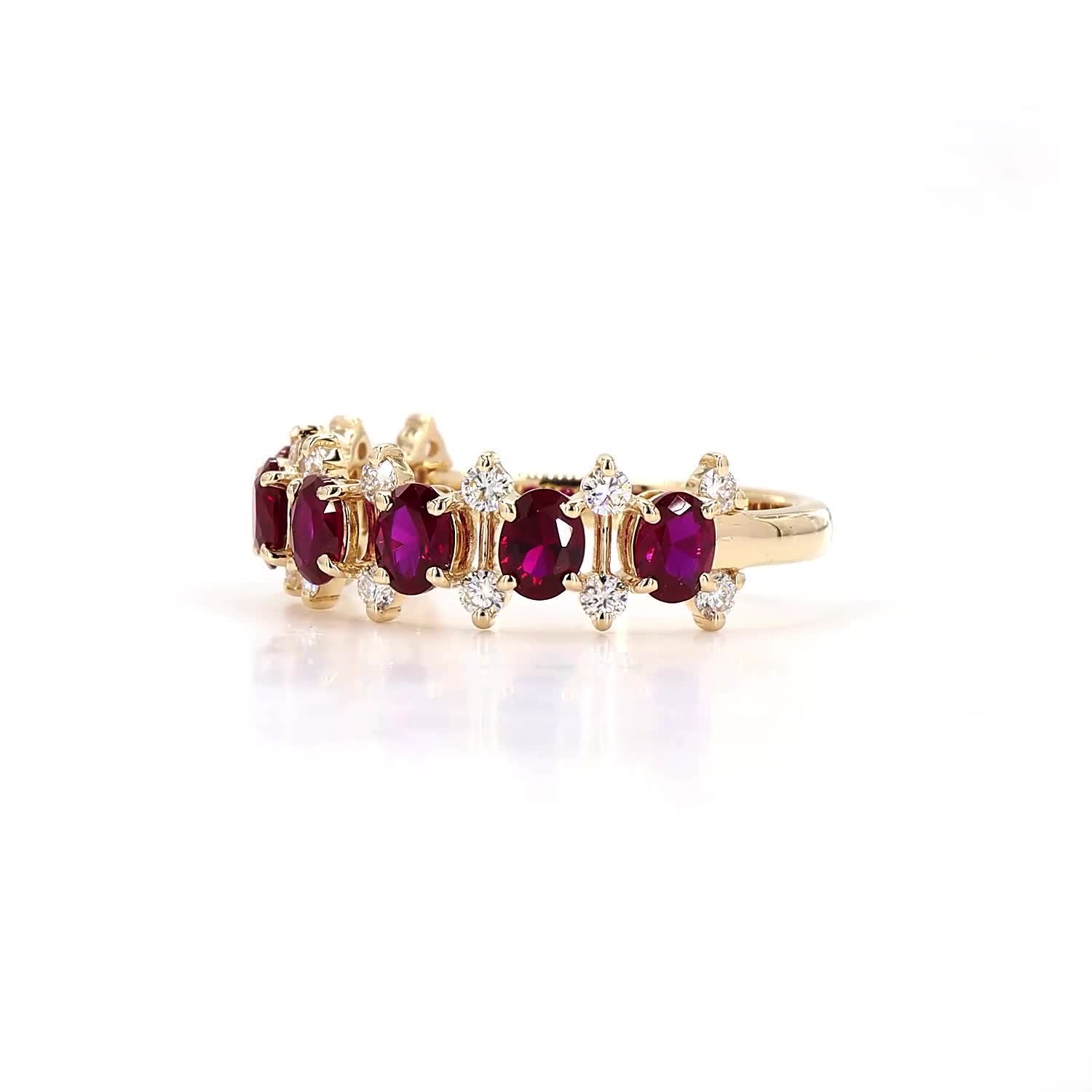 Ruby Oval And Round Half Eternity Ring In 14K Yellow Gold