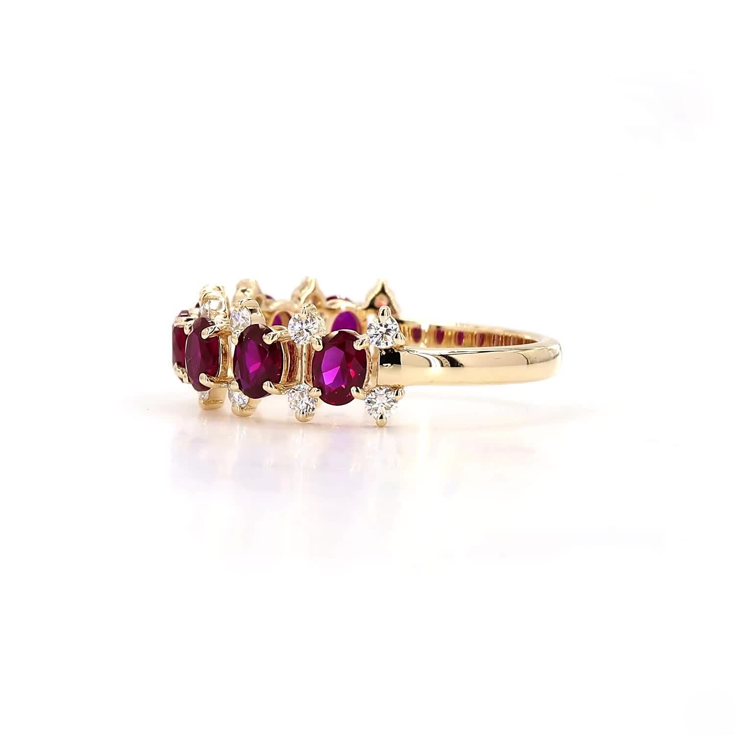 Ruby Oval And Round Half Eternity Ring In 14K Yellow Gold