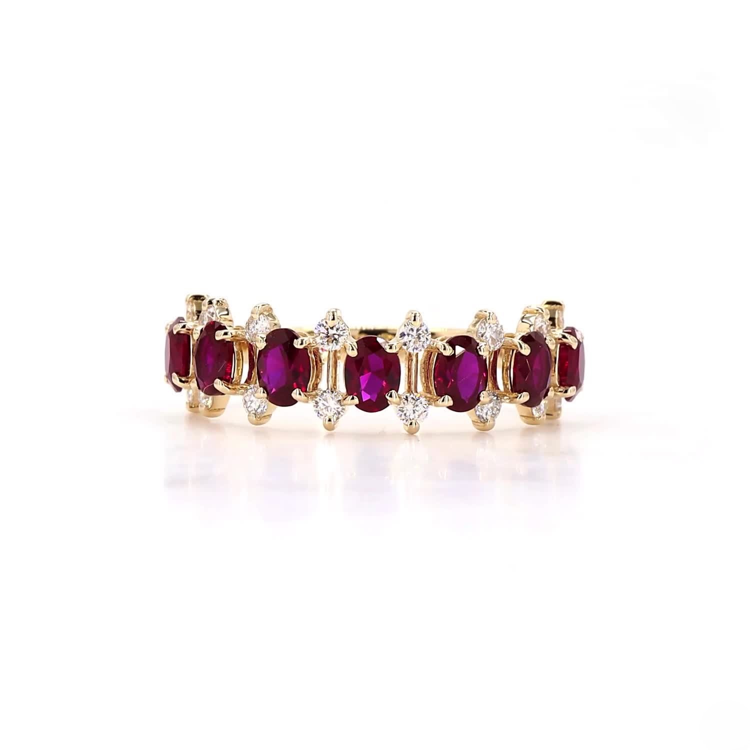 Ruby Oval And Round Half Eternity Ring In 14K Yellow Gold